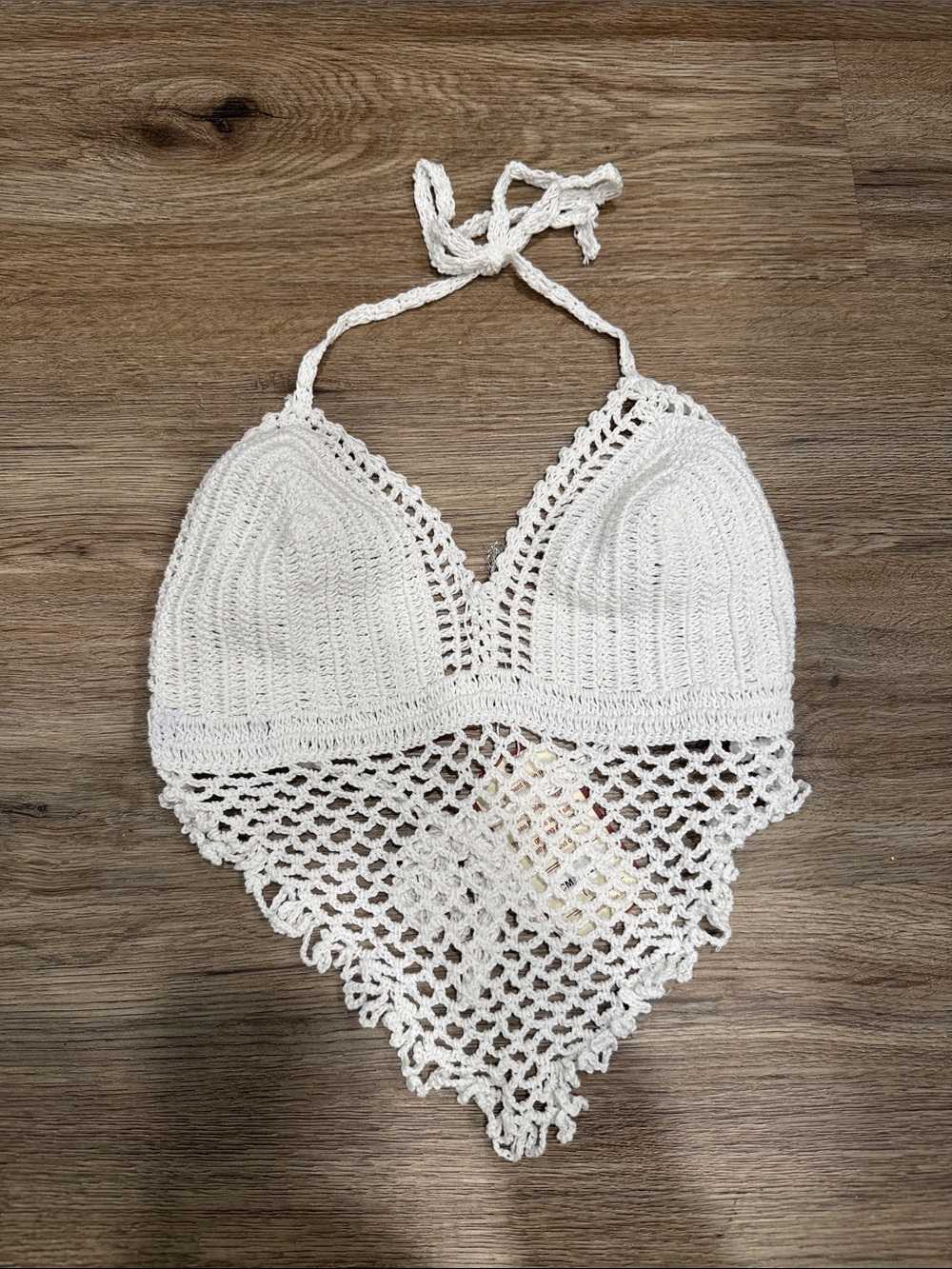 Handmade Crochet Halter Crop Top - Cream